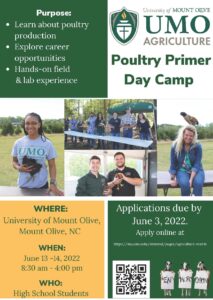Cover photo for Free Poultry Camp For Any Interested High School Student at University of Mt. Olive!