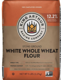 A bag of King Arthur White Whole Wheat Flour.